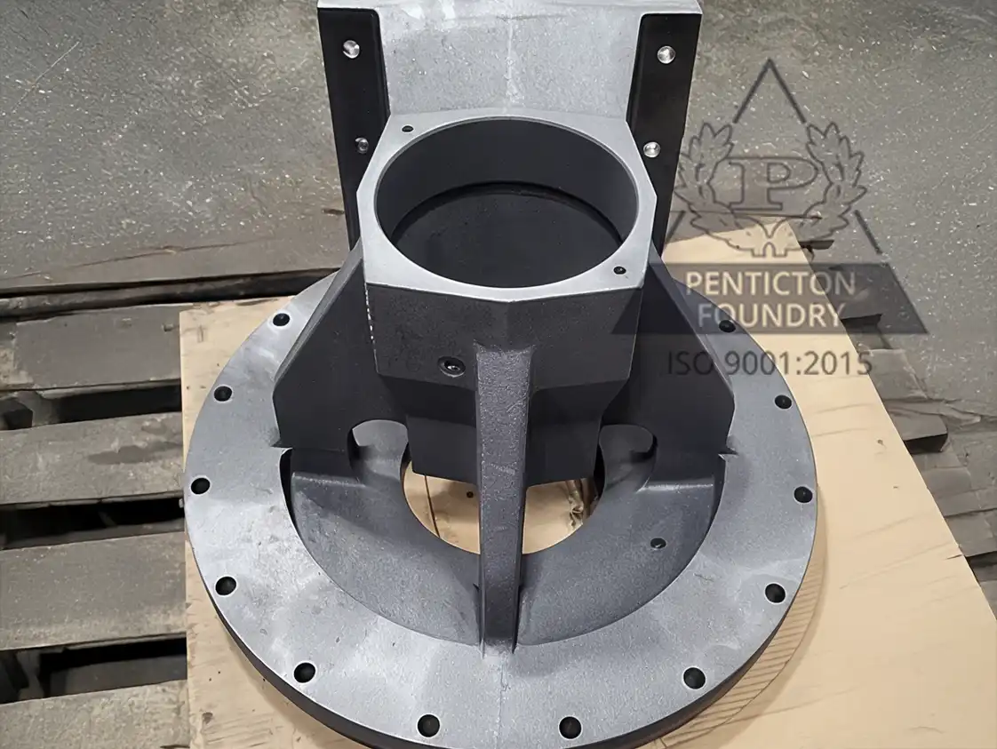 Fully machined ductile iron frame casting for a frack casing and impeller. Fully machined ductile iron frame casting for a frack casing and impeller.